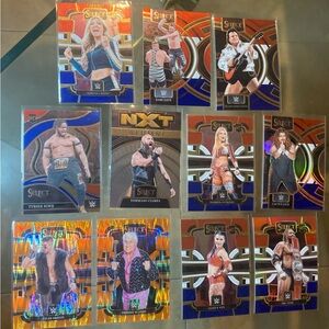 11 card WWE Select 2024 lot silver , orange wave Prizm Red White & Blue RC ‘s